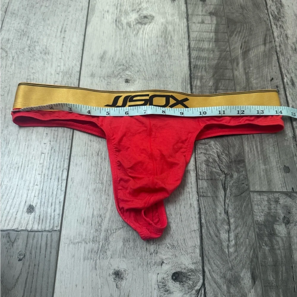 JJSox Men’s Sexy Red and Gold Modal Thong Large Miami